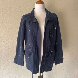 Madewell navy blue sz med utility jacket embroidered florals